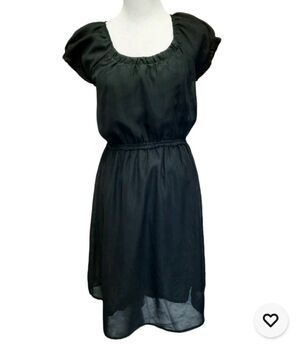 Bella Bird Black Peasant Dress Size M Polyester Georgette Cotton Lined Cap Sleev